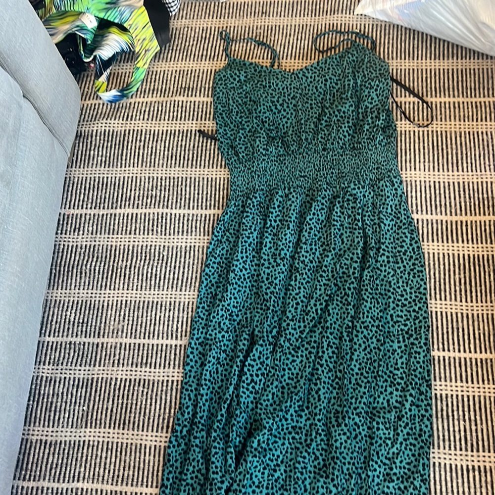 Minkpink long teal and black dot dress size s perfect condition
